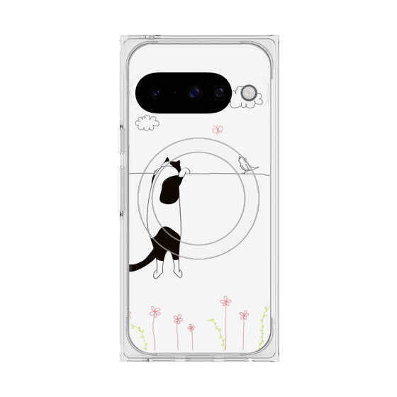 プレミアムスクエアケース with Pixelsnap［ 夢中に覗く三毛ねこ ］