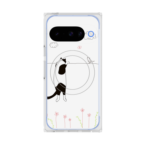 プレミアムスクエアケース with Pixelsnap［ 夢中に覗く三毛ねこ ］
