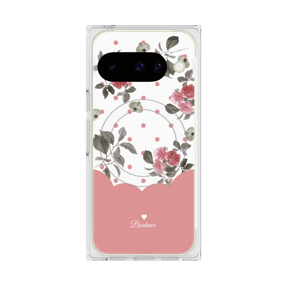 プレミアムスクエアケース with Pixelsnap［ ツインドットフラワー - Pink ］