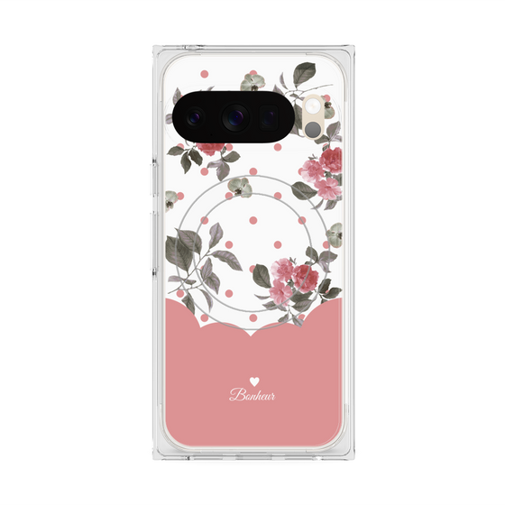 プレミアムスクエアケース with Pixelsnap［ ツインドットフラワー - Pink ］