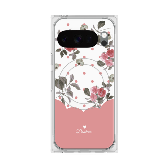 プレミアムスクエアケース with Pixelsnap［ ツインドットフラワー - Pink ］