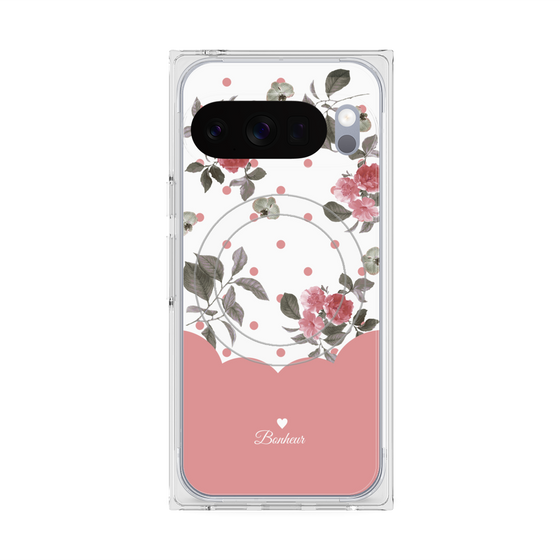 プレミアムスクエアケース with Pixelsnap［ ツインドットフラワー - Pink ］