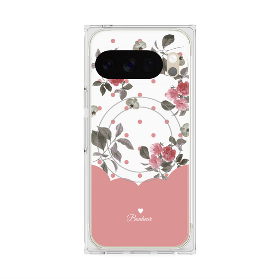 プレミアムスクエアケース with Pixelsnap［ ツインドットフラワー - Pink ］