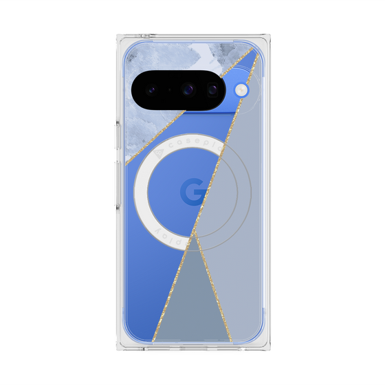 プレミアムスクエアケース with Pixelsnap［ マーブルトライアングルパレット - Blue ］
