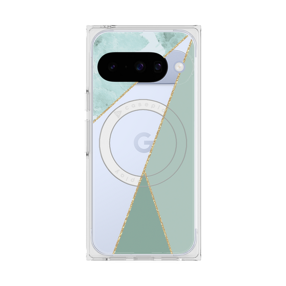 プレミアムスクエアケース with Pixelsnap［ マーブルトライアングルパレット - Green ］