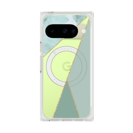 プレミアムスクエアケース with Pixelsnap［ マーブルトライアングルパレット - Green ］