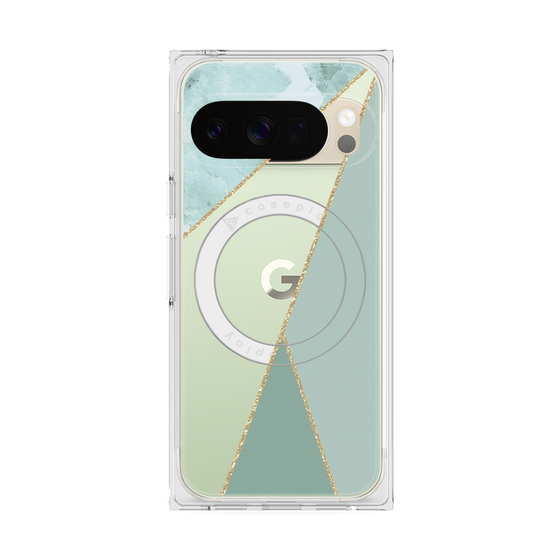 プレミアムスクエアケース with Pixelsnap［ マーブルトライアングルパレット - Green ］