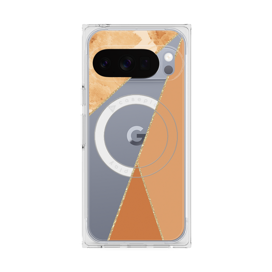 プレミアムスクエアケース with Pixelsnap［ マーブルトライアングルパレット - Orange ］