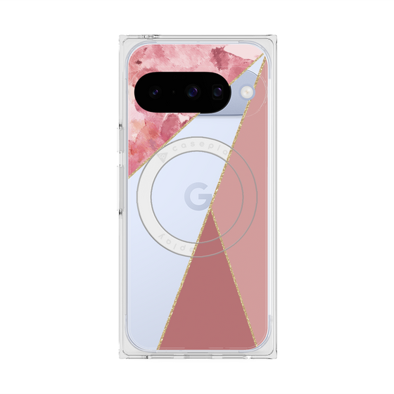 プレミアムスクエアケース with Pixelsnap［ マーブルトライアングルパレット - Pink ］
