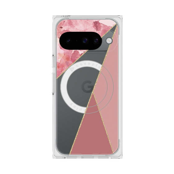 プレミアムスクエアケース with Pixelsnap［ マーブルトライアングルパレット - Pink ］
