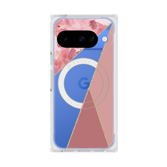 プレミアムスクエアケース with Pixelsnap［ マーブルトライアングルパレット - Pink ］