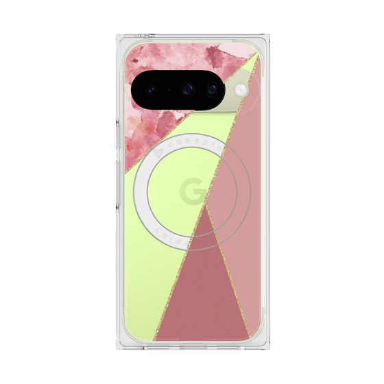 プレミアムスクエアケース with Pixelsnap［ マーブルトライアングルパレット - Pink ］