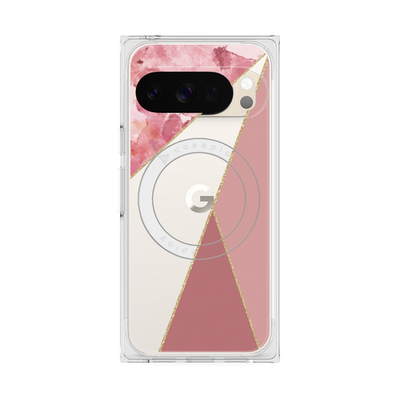プレミアムスクエアケース with Pixelsnap［ マーブルトライアングルパレット - Pink ］