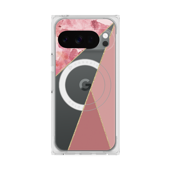 プレミアムスクエアケース with Pixelsnap［ マーブルトライアングルパレット - Pink ］