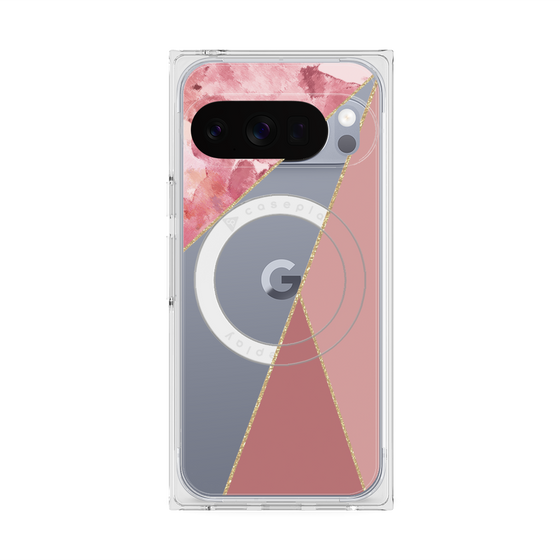 プレミアムスクエアケース with Pixelsnap［ マーブルトライアングルパレット - Pink ］