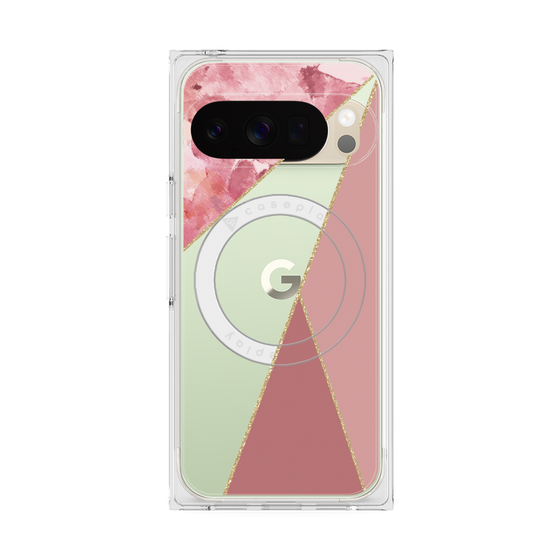 プレミアムスクエアケース with Pixelsnap［ マーブルトライアングルパレット - Pink ］