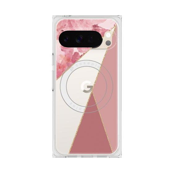 プレミアムスクエアケース with Pixelsnap［ マーブルトライアングルパレット - Pink ］
