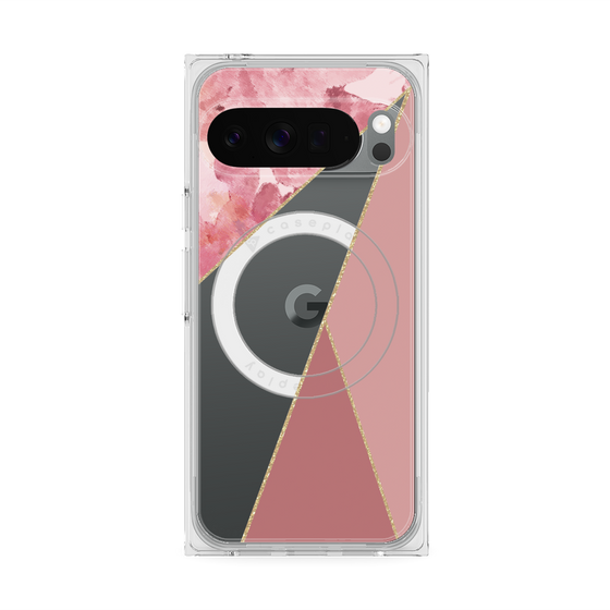 プレミアムスクエアケース with Pixelsnap［ マーブルトライアングルパレット - Pink ］
