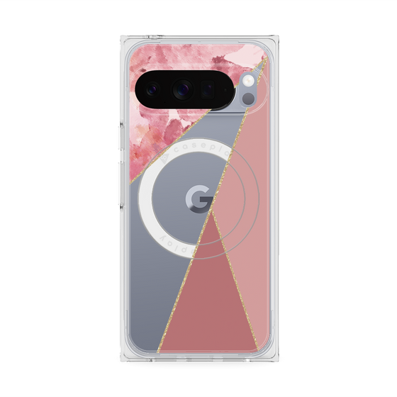 プレミアムスクエアケース with Pixelsnap［ マーブルトライアングルパレット - Pink ］