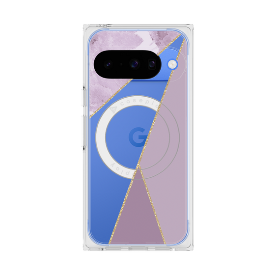 プレミアムスクエアケース with Pixelsnap［ マーブルトライアングルパレット - Purple ］