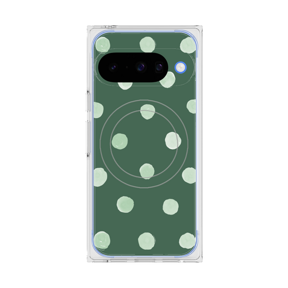 プレミアムスクエアケース with Pixelsnap［ 水彩ドット・レトロカラー - Green ］