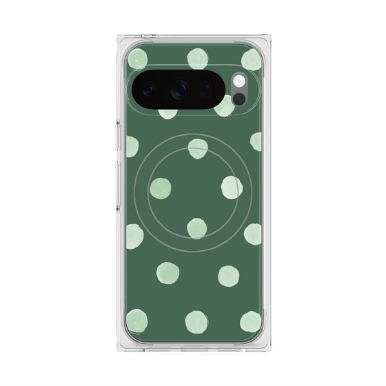 プレミアムスクエアケース with Pixelsnap［ 水彩ドット・レトロカラー - Green ］