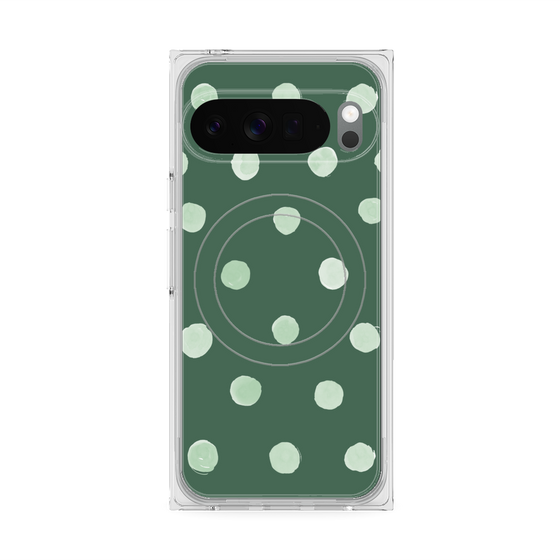 プレミアムスクエアケース with Pixelsnap［ 水彩ドット・レトロカラー - Green ］