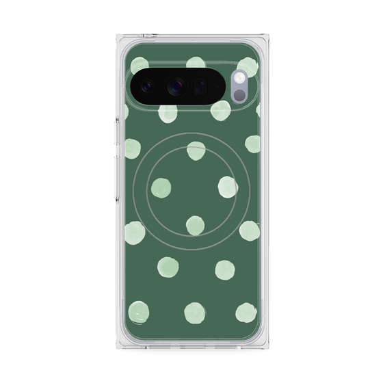 プレミアムスクエアケース with Pixelsnap［ 水彩ドット・レトロカラー - Green ］