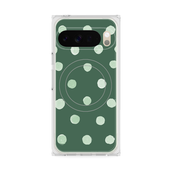 プレミアムスクエアケース with Pixelsnap［ 水彩ドット・レトロカラー - Green ］