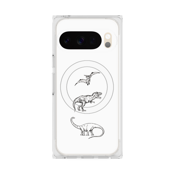 プレミアムスクエアケース with Pixelsnap［ Dinosaurs No.1 - White ］