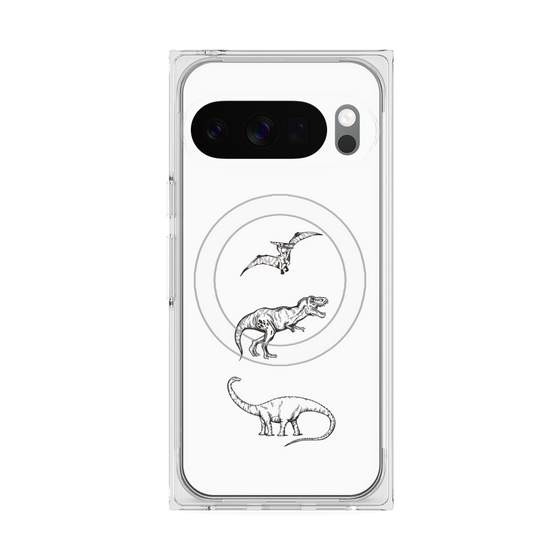 プレミアムスクエアケース with Pixelsnap［ Dinosaurs No.1 - White ］