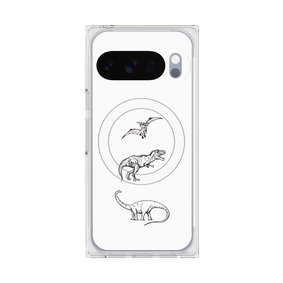 プレミアムスクエアケース with Pixelsnap［ Dinosaurs No.1 - White ］