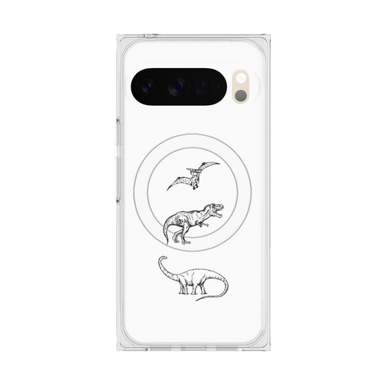 プレミアムスクエアケース with Pixelsnap［ Dinosaurs No.1 - White ］