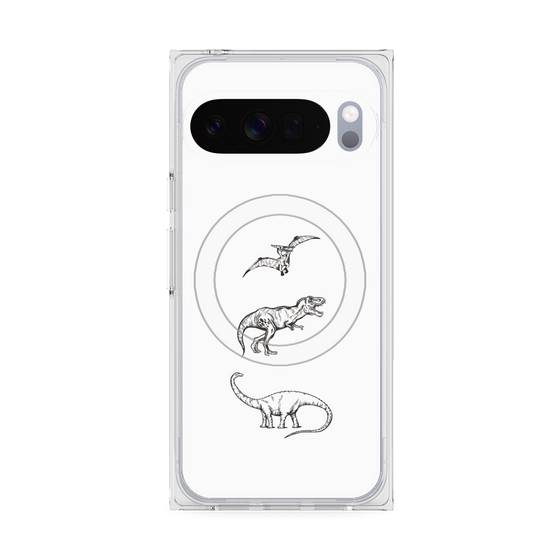 プレミアムスクエアケース with Pixelsnap［ Dinosaurs No.1 - White ］