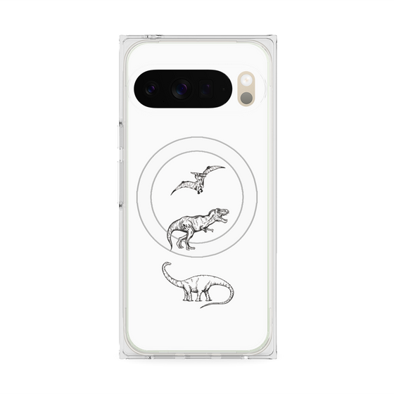 プレミアムスクエアケース with Pixelsnap［ Dinosaurs No.1 - White ］