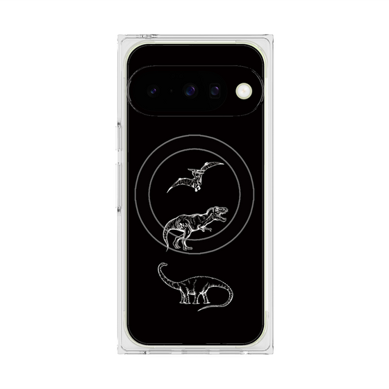 プレミアムスクエアケース with Pixelsnap［ Dinosaurs No.1 - Black ］
