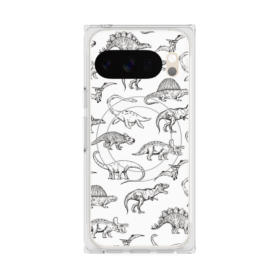 プレミアムスクエアケース with Pixelsnap［ Dinosaurs No.2 - White ］