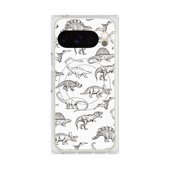 プレミアムスクエアケース with Pixelsnap［ Dinosaurs No.2 - White ］