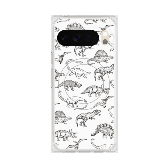 プレミアムスクエアケース with Pixelsnap［ Dinosaurs No.2 - White ］