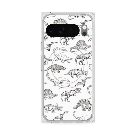 プレミアムスクエアケース with Pixelsnap［ Dinosaurs No.2 - White ］
