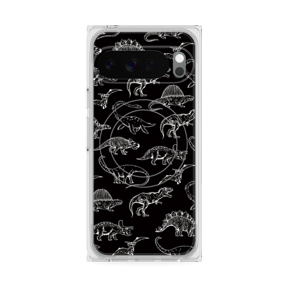 プレミアムスクエアケース with Pixelsnap［ Dinosaurs No.2 - Black ］