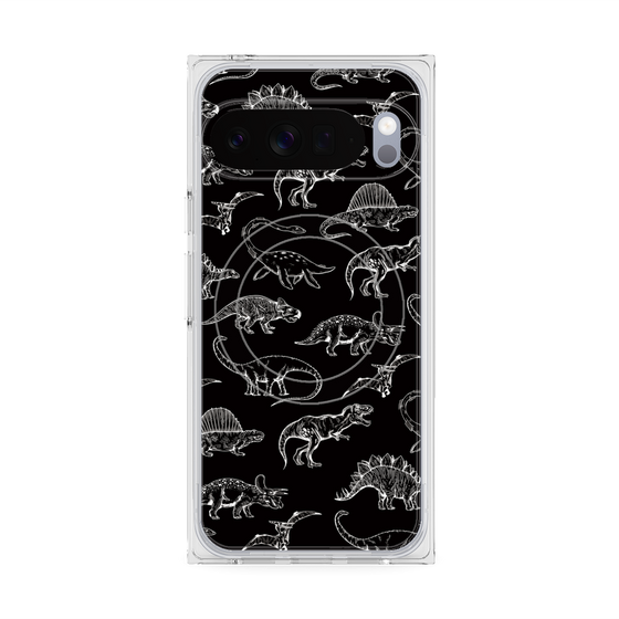 プレミアムスクエアケース with Pixelsnap［ Dinosaurs No.2 - Black ］