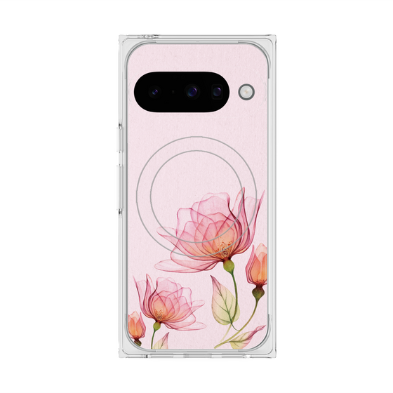 プレミアムスクエアケース with Pixelsnap［ Natural Flower - Pink ］