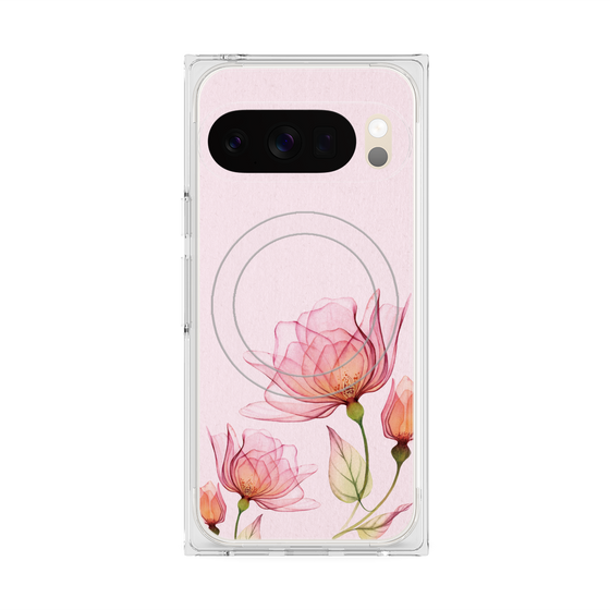 プレミアムスクエアケース with Pixelsnap［ Natural Flower - Pink ］