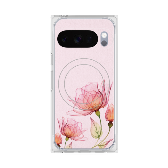 プレミアムスクエアケース with Pixelsnap［ Natural Flower - Pink ］