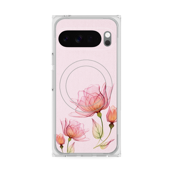 プレミアムスクエアケース with Pixelsnap［ Natural Flower - Pink ］