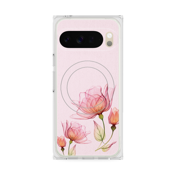 プレミアムスクエアケース with Pixelsnap［ Natural Flower - Pink ］