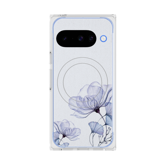 プレミアムスクエアケース with Pixelsnap［ Natural Flower - blue ］