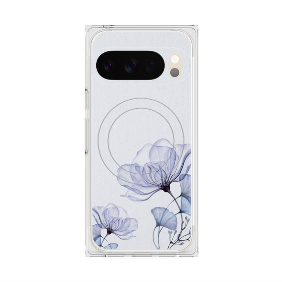 プレミアムスクエアケース with Pixelsnap［ Natural Flower - blue ］