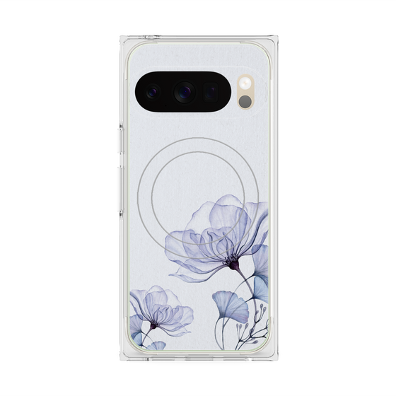 プレミアムスクエアケース with Pixelsnap［ Natural Flower - blue ］